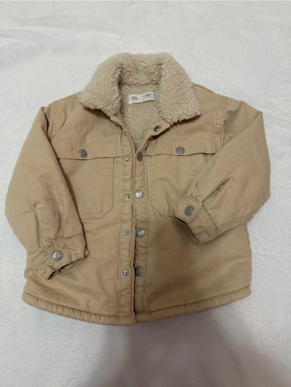 Toddler Beige Sherpa Lined Utility Jacket Snap Front Cozy Fall Winter Coat